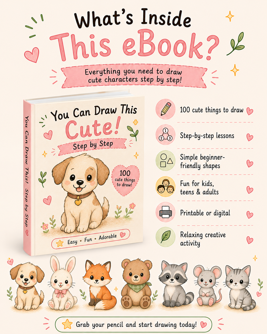 You Can Draw 100 Cute Things – Step-by-Step Drawing eBook for Kids & Beginners