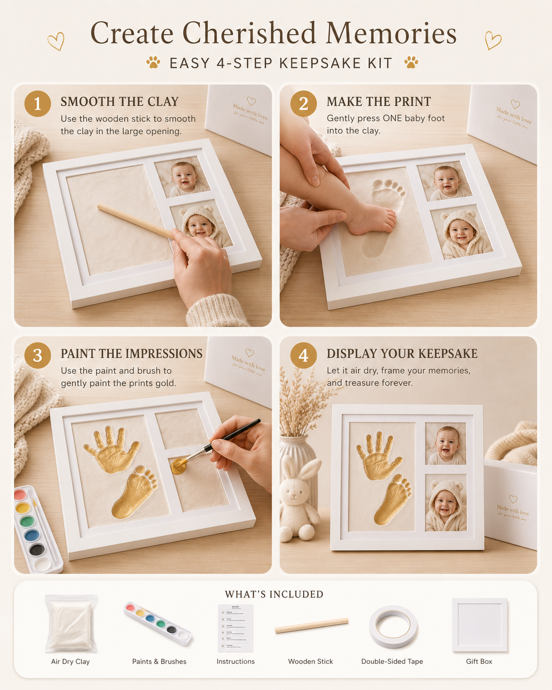 Personalized Baby Handprint & Footprint Keepsake Frame Kit