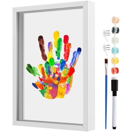 DIY Family Handprint Frame Kit – Wooden Keepsake with 6 Paint Colors & Photo Display