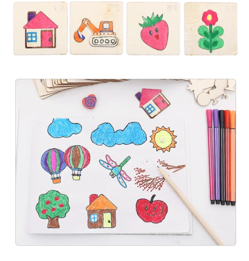 Wooden DIY Painting Template: Educational Toys for Children