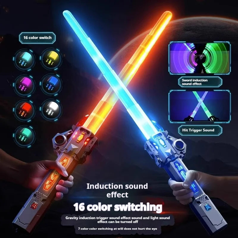 Adjustable RGB Light Saber Stick | Motion-Sensing Sound Toy & Glow Stick