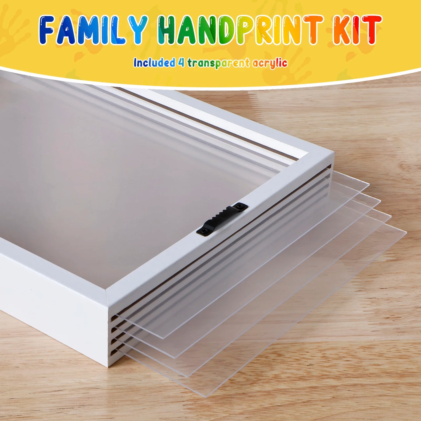 DIY Family Handprint Frame Kit – Wooden Keepsake with 6 Paint Colors & Photo Display