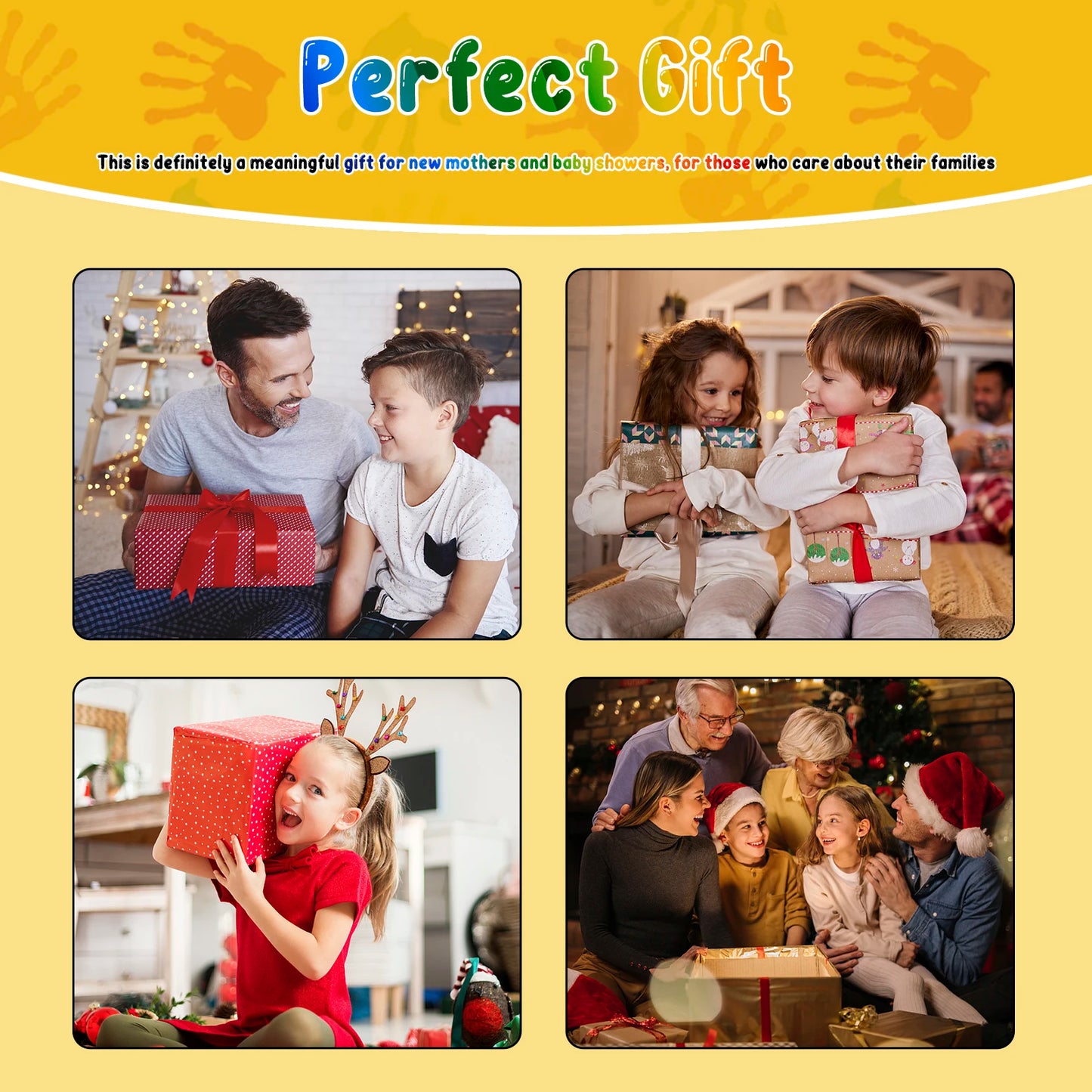 DIY Family Handprint Frame Kit – Wooden Keepsake with 6 Paint Colors & Photo Display