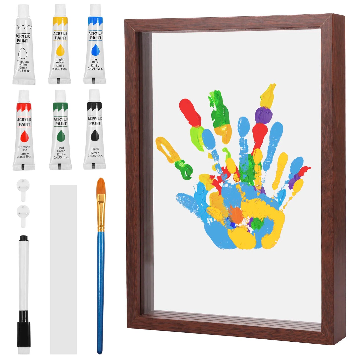 DIY Family Handprint Frame Kit – Wooden Keepsake with 6 Paint Colors & Photo Display